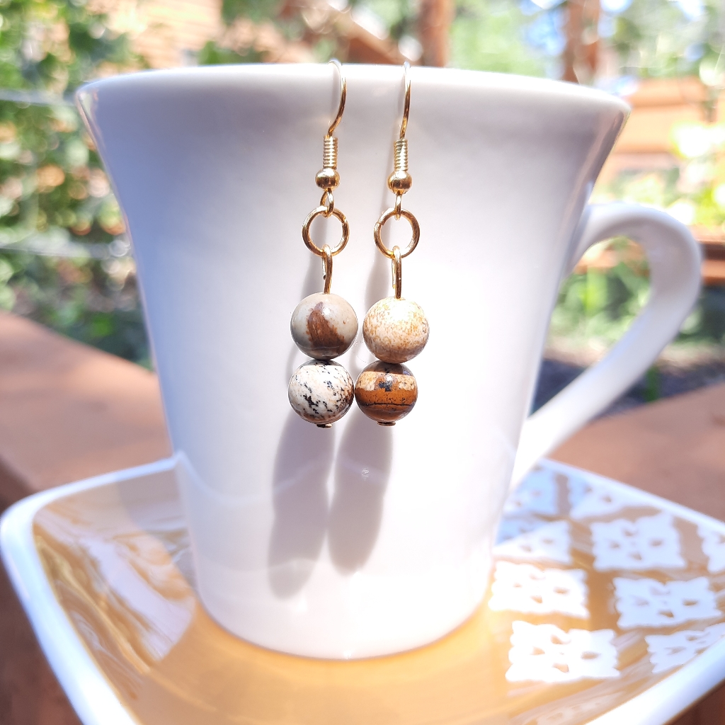 Map Stone Circle Dangle Gold Earrings